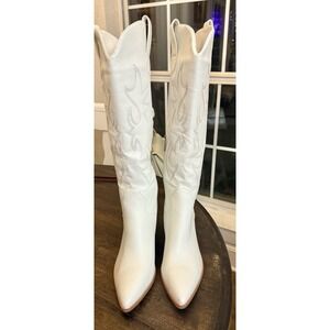 Lumuta White Western Cowboy Boots Women's Size 10 Pointed Toe Zip